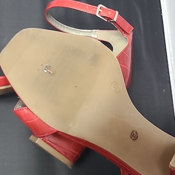 Worthington Women's Becklyn Heeled Sandals Shiny Red Croc Patent Leather Block - Picture 12 of 13